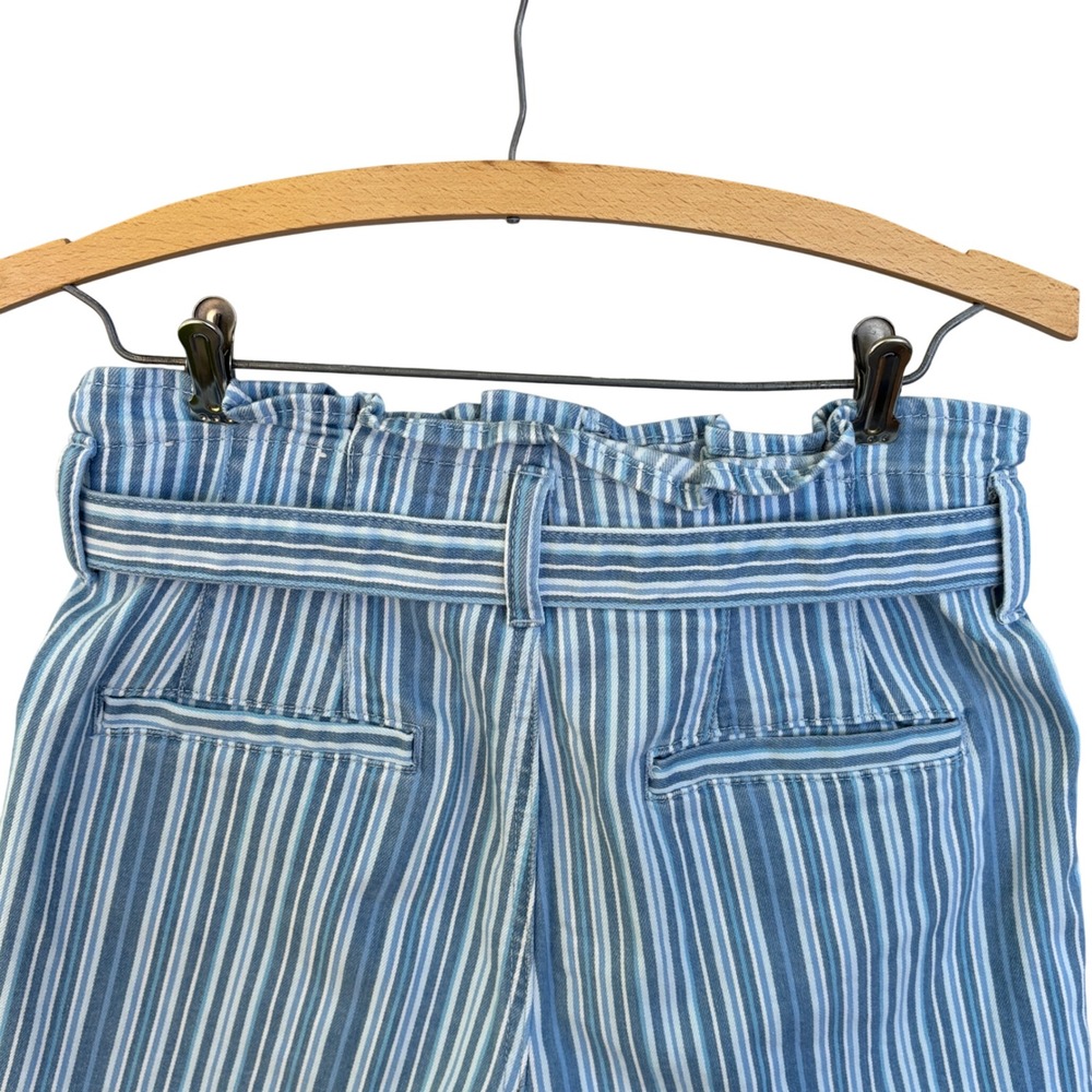American Eagle Blue White Striped Paperbag Waist Shorts with Belt Size 6 - Picture 5 of 7